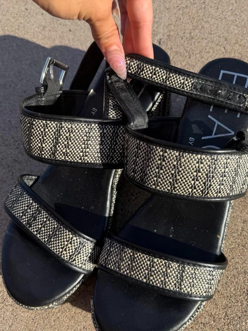 Black Patterned Platform Sandals